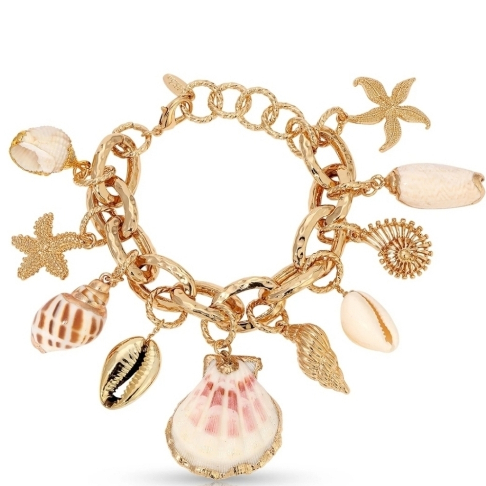 House Of Harlow Gold Shell Charm Mermaid Tears Bracelet